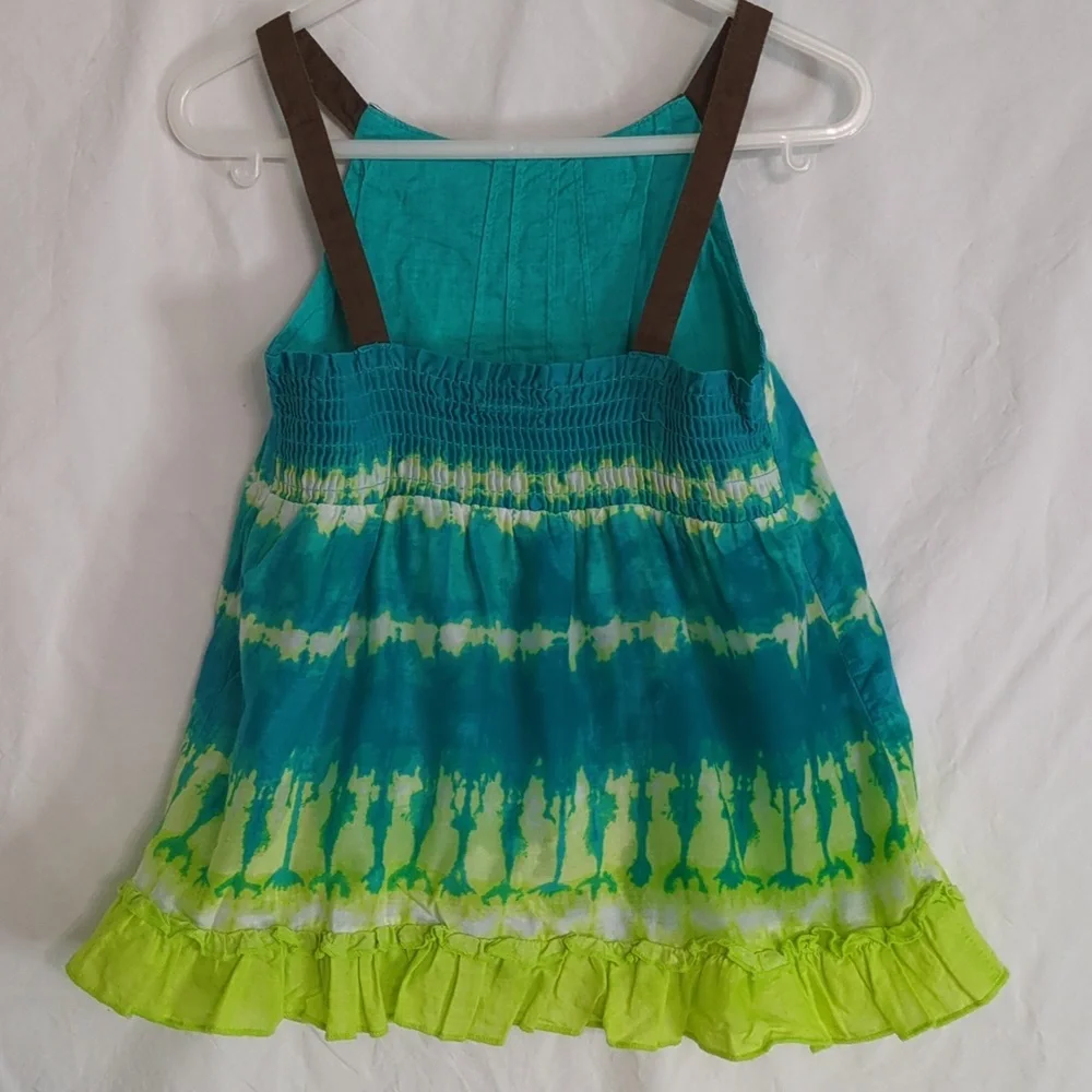 Calypso St. Barth | Tropical Boho Tie Dye Strappy Turquoise LimeTop | 4T